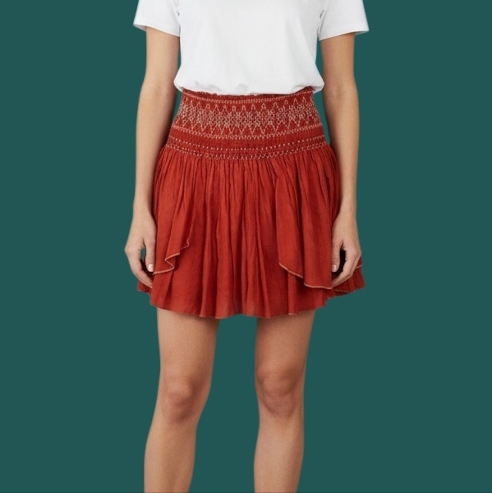 Free People Lip Smocking Gathered Boho Mini Ballerina Festival Skirt Small